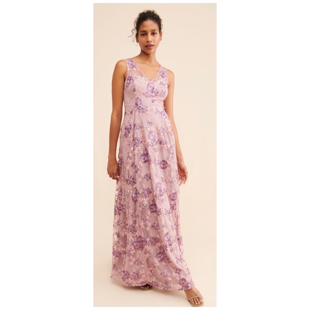 NWOT Anthropologie Adrianna Papell Rose Embroidered Gown  Size 2
